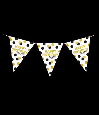 Vlaggenlijn Celebration Happy Birthday Wit/Goud/Zwart
