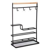 Keuken organizer Blackwood - 4 haakjes - 29 x 12 x 44 cm - zwart/bruin - mesh metaal - keukenrek Keuken organizer Blackwood - 4 haakjes - 29 x 12 x 44 cm - zwart/bruin - mesh metaal - keukenrek