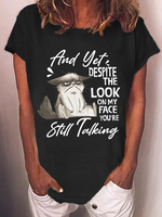 Women's Stil Talking A Cat Crew Neck Casual T-Shirt - thumbnail