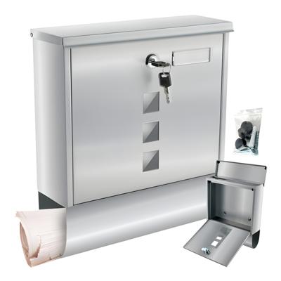 Malatec Brievenbus - zilver - staal - 30 x 34 cm - met slot/sleutel - post - kranten brievenbus