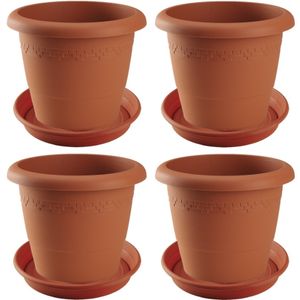 4x stuks bloempotten met onderschaal terra cotta rond diameter 30 cm