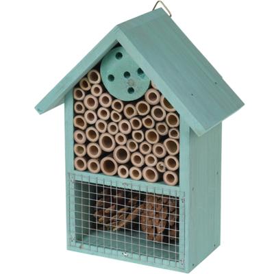 Insectenhotel huisje - blauw - 20 cm - dennenhout - hotel voor insecten