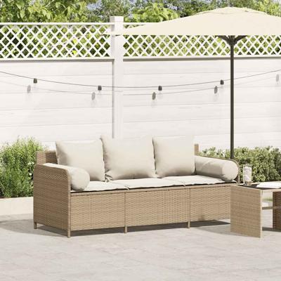 Tuinbank 3-zits met kussens poly rattan beige