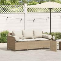 Tuinbank 3-zits met kussens poly rattan beige
