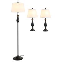 Driedelige set van 1 staande lamp en 2 tafellampen - Vloerlamp - Stalamp - tafellamp - Vintage - Klassiek - Zwart - thumbnail