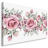 Schilderij - Roze rozen in Aquarel (print op canvas), 4 maten, wanddecoratie