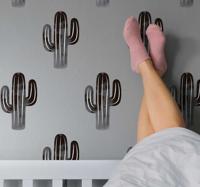 Kinderkamer muursticker zwart witte patroon cactussen - thumbnail