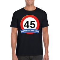 Verkeersbord 45 jaar t-shirt zwart heren Verkeersbord 45 jaar t-shirt zwart heren