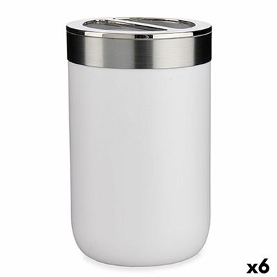 Tandenborstelhouder Wit Zilverkleurig Plastic 7,7 x 11,2 x 7,7 cm (6 Stuks)