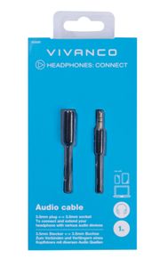 Vivanco 60589 Jackplug Audio Aansluitkabel [1x Jackplug male 3,5 mm - 1x Jackplug female 3,5 mm] 1.00 m Zwart Vergulde steekcontacten