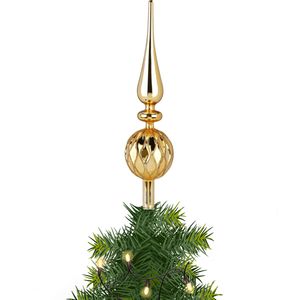 Kerst piek van glas goud gedecoreerd H31 cm - kerstboompieken