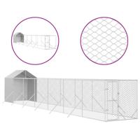 vidaXL Hondenkennel met dak 2x14x2,5 m gegalvaniseerd staal zilver