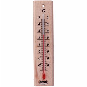 Amig Thermometer binnen/buiten - hout - bruin - 14 x 3 cm   -
