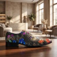 Grey Velour Flora Lureaux - Handgemaakte Nette Schoenen Voor Heren