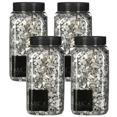 Mica Decorations decoratie steentjes - 4x - grijs - 1 kilo - 650ml - hobby steentjes