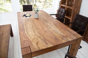 Massief houten eettafel MAKASSAR 160cm naturel sheesham gelakt rechthoekig - 39362