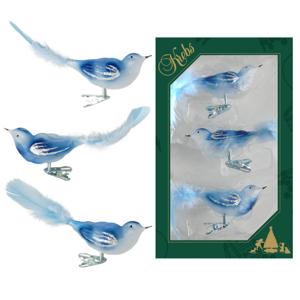 Decoratie vogels - 3x stuks - op clip - blauw - 11 cm - glass