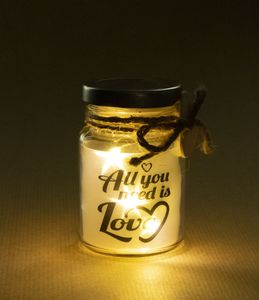 Glazen Lichtgevende Pot &apos;All You Need Is Love&apos;