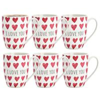 Koffiemokken MR Lover Lover - 8x stuks - Keramiek - wit/rood - 300 ml - 8 x 11 cm