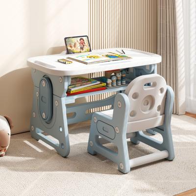 Kindertisch met Stoel & Kantelbaar Whiteboard in Hoogte Verstelbare Kindersitgroep Blauw