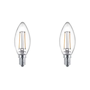 PHILIPS - LED Lamp Filament - Set 2 Stuks - Classic LEDCandle 827 B35 CL - E14 Fitting - 2W - Warm Wit 2700K | Vervangt 25W