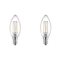 PHILIPS - LED Lamp Filament - Set 2 Stuks - Classic LEDCandle 827 B35 CL - E14 Fitting - 2W - Warm Wit 2700K | Vervangt 25W - thumbnail
