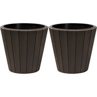 Plantenpot/bloempot Wood Style - 2x - buiten/binnen - kunststof - donkerbruin - D40 x H37 cm - thumbnail