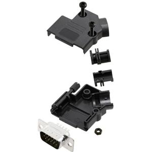 TRU COMPONENTS TCD45PKP09HDP15K 7708560 D-sub male connectorset 45 ° Aantal polen: 15 Soldeerkelk 1 stuk(s)