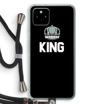 King zwart: Pixel 5 Transparant Hoesje met koord