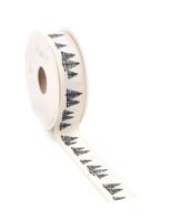Kerst Lint woven FIR 25mm x 15 meter ivoor