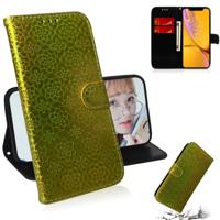 Voor iPhone XR effen kleur kleurrijke magnetische Buckle horizontale Flip PU lederen draagtas met houder & kaartsleuven & portemonnee & Lanyard (goud)