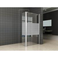 Wiesbaden Comfort Zijwand Draaibaar Rechts - 350x2000x10mm - NANO - Helder Glas met Melkglas Middenband/Chroom