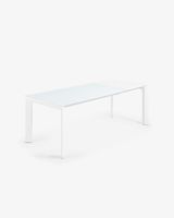 Kave Home Kave Home Axis, Axis uitschuifbare tafel in wit glas en wit stalen poten 160 (220) cm - thumbnail