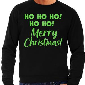 Foute Kersttrui/sweater voor heren - hohoho Merry Christmas - zwart - glitter groen