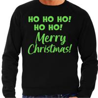 Foute Kersttrui/sweater voor heren - hohoho Merry Christmas - zwart - glitter groen - thumbnail