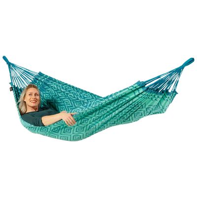 Eenpersoons hangmat - 300x140cm - Groen - 120kg draagkracht- 100% katoen - binnen & buiten