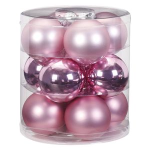 36x stuks glazen kerstballen roze 8 cm glans en mat - Kerstbal