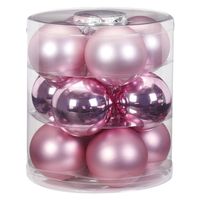 12x stuks glazen kerstballen roze 8 cm glans en mat - Kerstbal - thumbnail