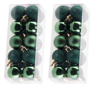 40x stuks kleine kunststof kerstballen donkergroen 3 cm mat/glans/glitter