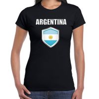 Argentinie landen supporter t-shirt met Argentijnse vlag schild zwart dames - thumbnail