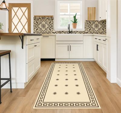 Vintage beige motief vinyl vloerkleed keuken