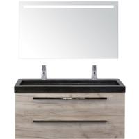 Seville Badmeubelset 120 cm - 2 Laden Craft Oak - Wastafel Lucca Enkel met Sence Spiegel