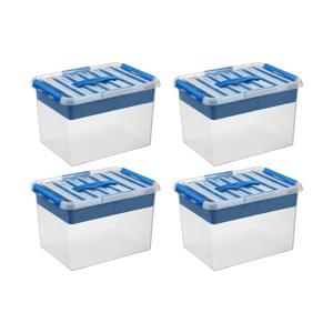 Q-line opbergbox met inzet 22L blauw - Set van 4