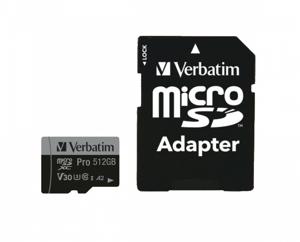 Verbatim Pro microSDXC-kaart 512 GB UHS-Class 3 4K-video-ondersteuning, A2-vermogensstandaard, Incl. SD-adapter, Schokbestendig, Waterdicht