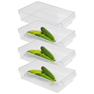 Koelkast/keuken organizer bak - 4x - transparant - kunststof - L32 x B20 x H7 cm - groente lade