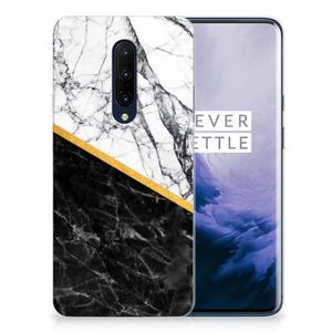 OnePlus 7 Pro TPU Siliconen Hoesje Marmer Wit Zwart - Origineel Cadeau Man