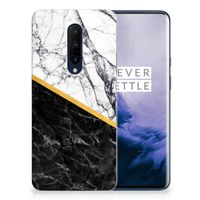 OnePlus 7 Pro TPU Siliconen Hoesje Marmer Wit Zwart - Origineel Cadeau Man