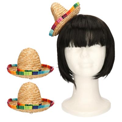 Mexicaanse mini Sombrero hoedje op diadeem - 2x - carnaval/verkleed accessoires - multi kleuren - st