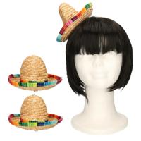 Mexicaanse mini Sombrero hoedje op diadeem - 2x - carnaval/verkleed accessoires - multi kleuren - st Mexicaanse mini Sombrero hoedje op diadeem - 2x - carnaval/verkleed accessoires - multi kleuren - st