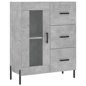 The Living Store Dressoir Betongrijs - 69.5 x 34 x 90 cm - Bewerkt hout - metaal - glas